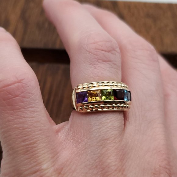 Size 6 Gold Over 925 Sterling Silver Peridot Garnet Citrine Amethyst Topaz Ring - Picture 5 of 10